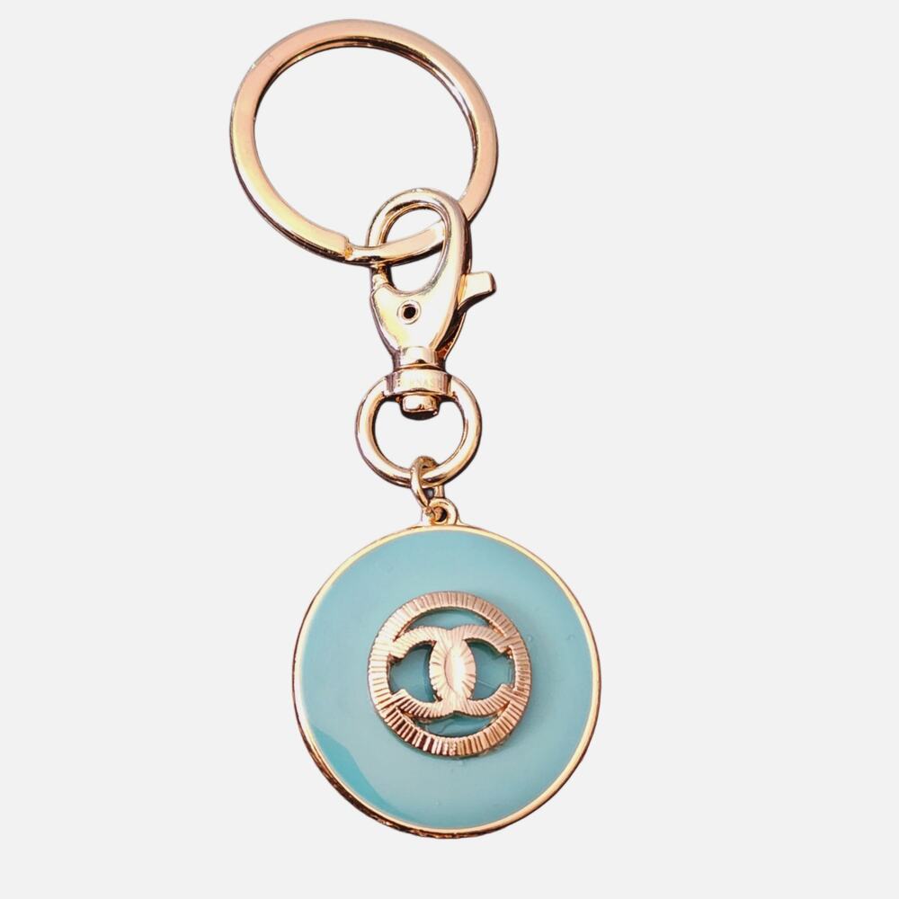 Turquoise Gold Keychain Bag Charm Adorned With Designer Button